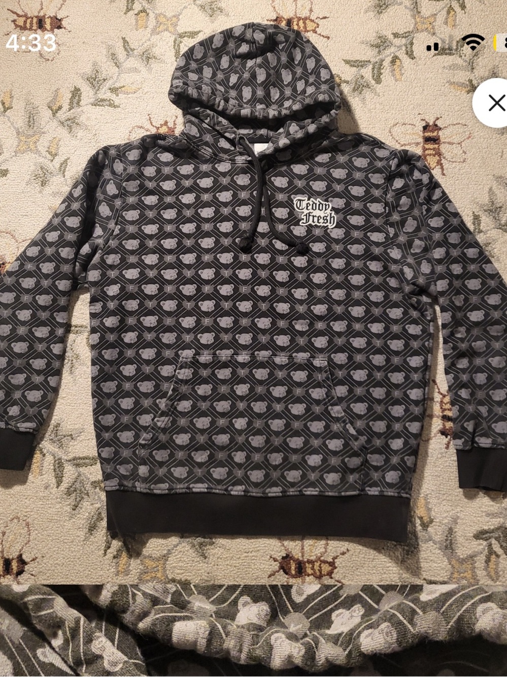 Teddy Fresh Black and Gray Allover carebear Bear Hoodie